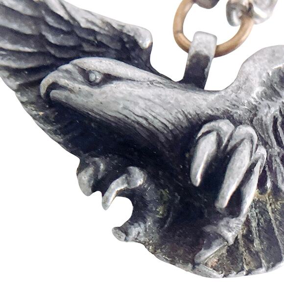 VTG 1970s Pewter Eagle Pendant Necklace Biker Style Chain Jewelry Unisex - Picture 1 of 11
